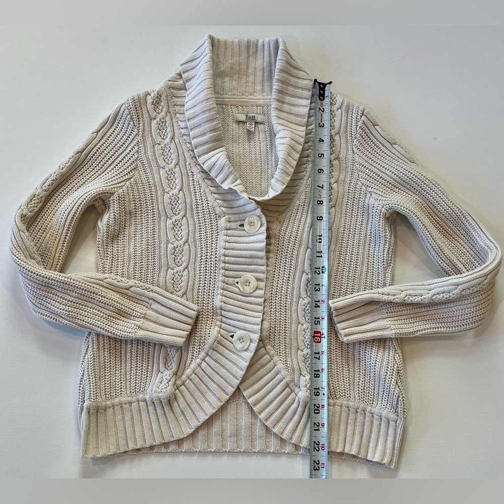 Bass Cable Knit Cream Cardigan Medium - Picture 7 of 14